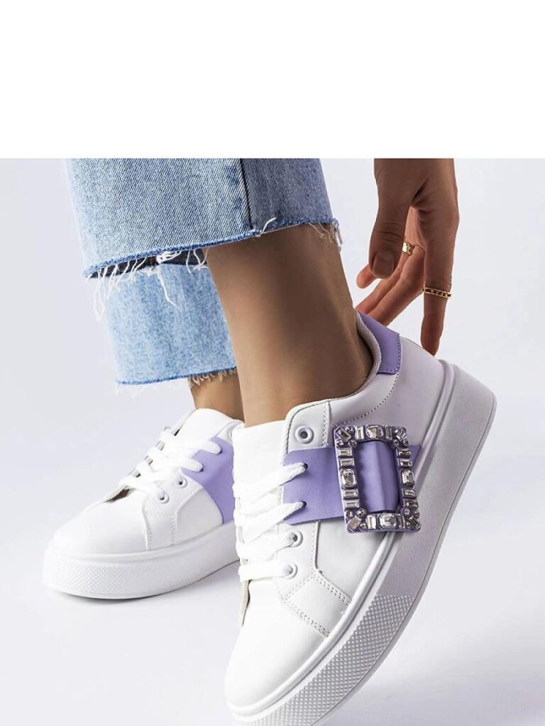 Białe sneakersy zdobione fioletową klamerką Ike - Solea