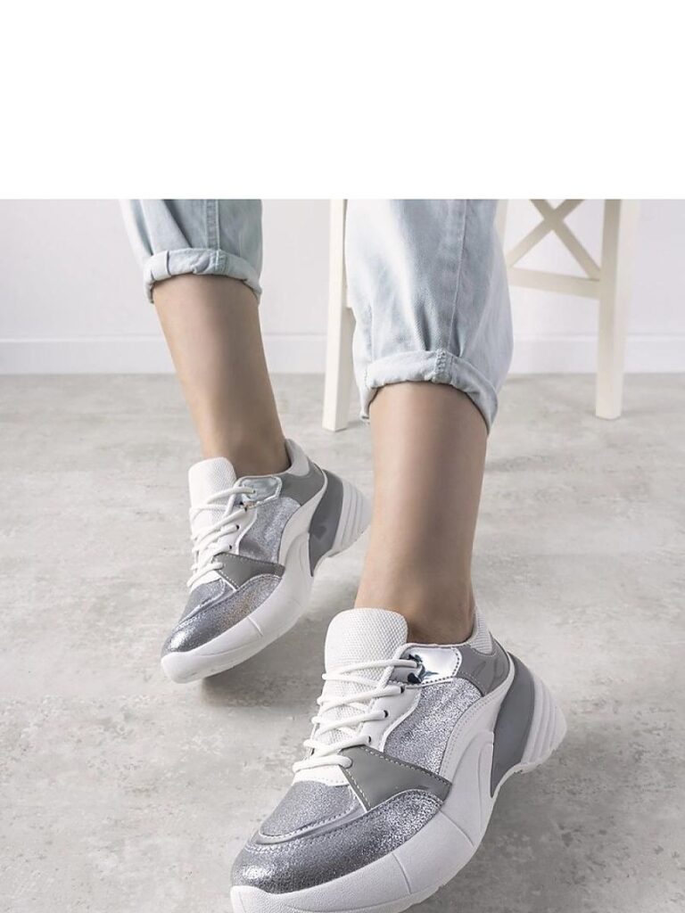 Srebrne sneakersy na wysokiej podeszwie Rude - Solea