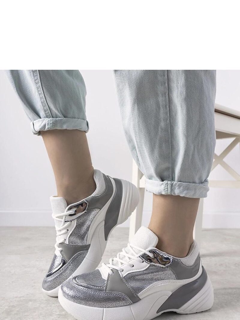 Srebrne sneakersy na wysokiej podeszwie Rude - Solea - obrazek 2