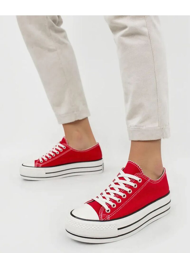 Damskie Trampki VELTRO RED ? Klasyczne Buty na Platformie - Inello - obrazek 2