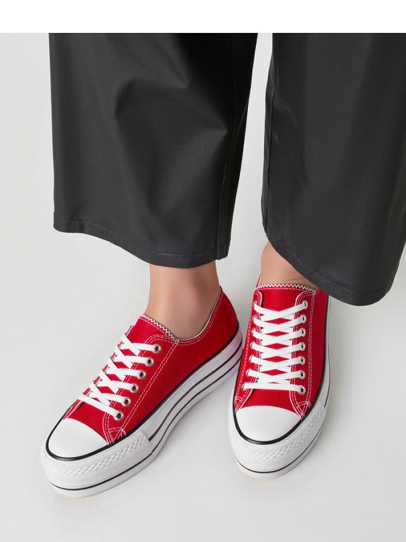 Damskie Trampki VELTRO RED ? Klasyczne Buty na Platformie - Inello - obrazek 4