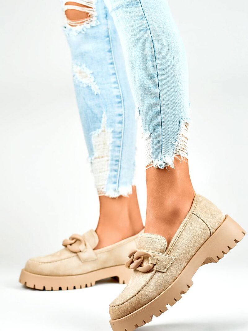 Półbuty Loafersy Model DE1130BE Beige - PRIMO - obrazek 3