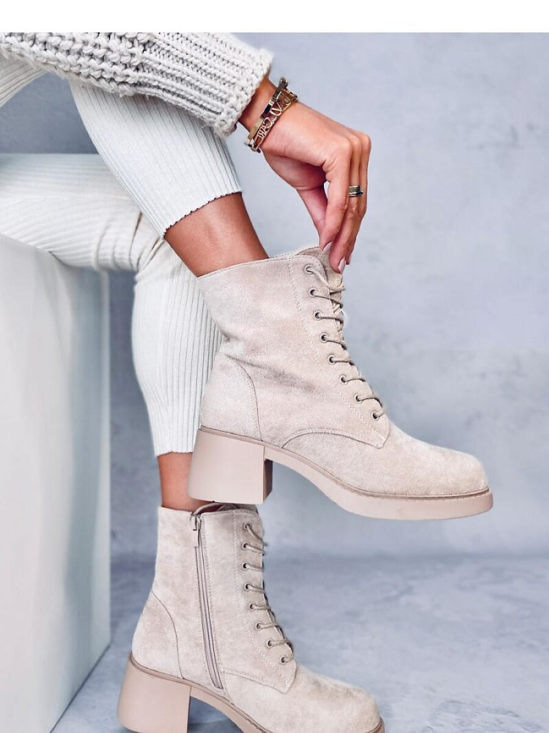 Botki sznurowane na obcasie MAYFIELD BEIGE - Inello - obrazek 3