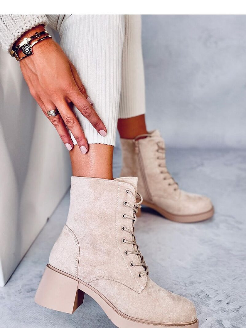 Botki sznurowane na obcasie MAYFIELD BEIGE - Inello - obrazek 4